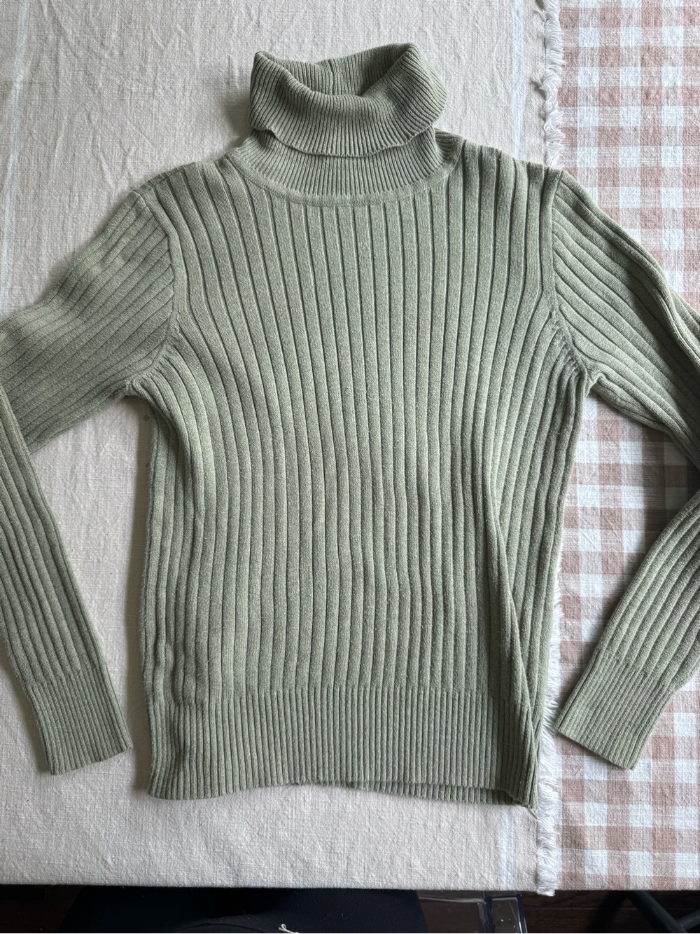 JEANNE PIERRE Sage Green Ribbed Turtleneck Sweater
